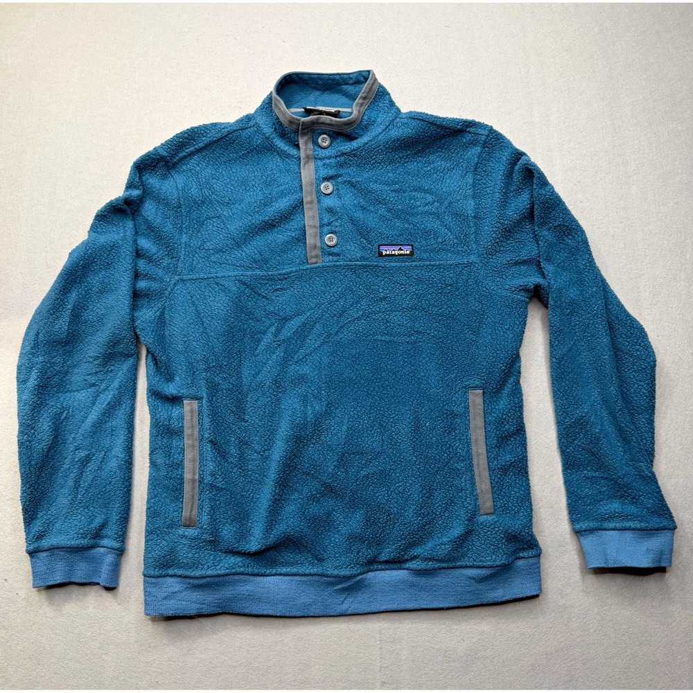 Patagonia Mens Shearling Button Pullover Fleece Sweater Blue Size M 26140 WAVB